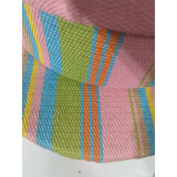 Set/ 2 Nesting Boxes Fabric Covered Round Stripe Pink Lime Aqua Yellow - Picture 10 of 13